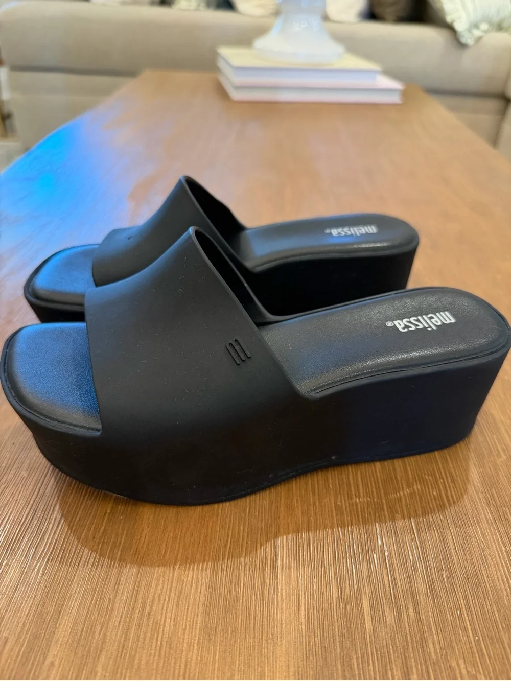 Melissa Black Platform Wedge Slide Sandals